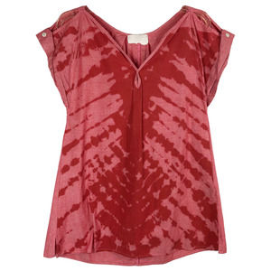 Grey Ant XS Top Red Tie Dye Cold Shoulder Tunic V Neck Cuffed Cap Sleeve 480‎